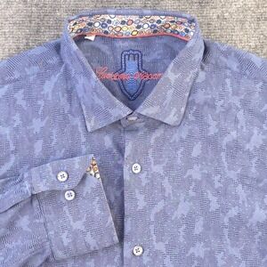 Luchiano Visconti Shirt XL Long Sleeve Blue Camo Flip Cuff Long Sleeve Button